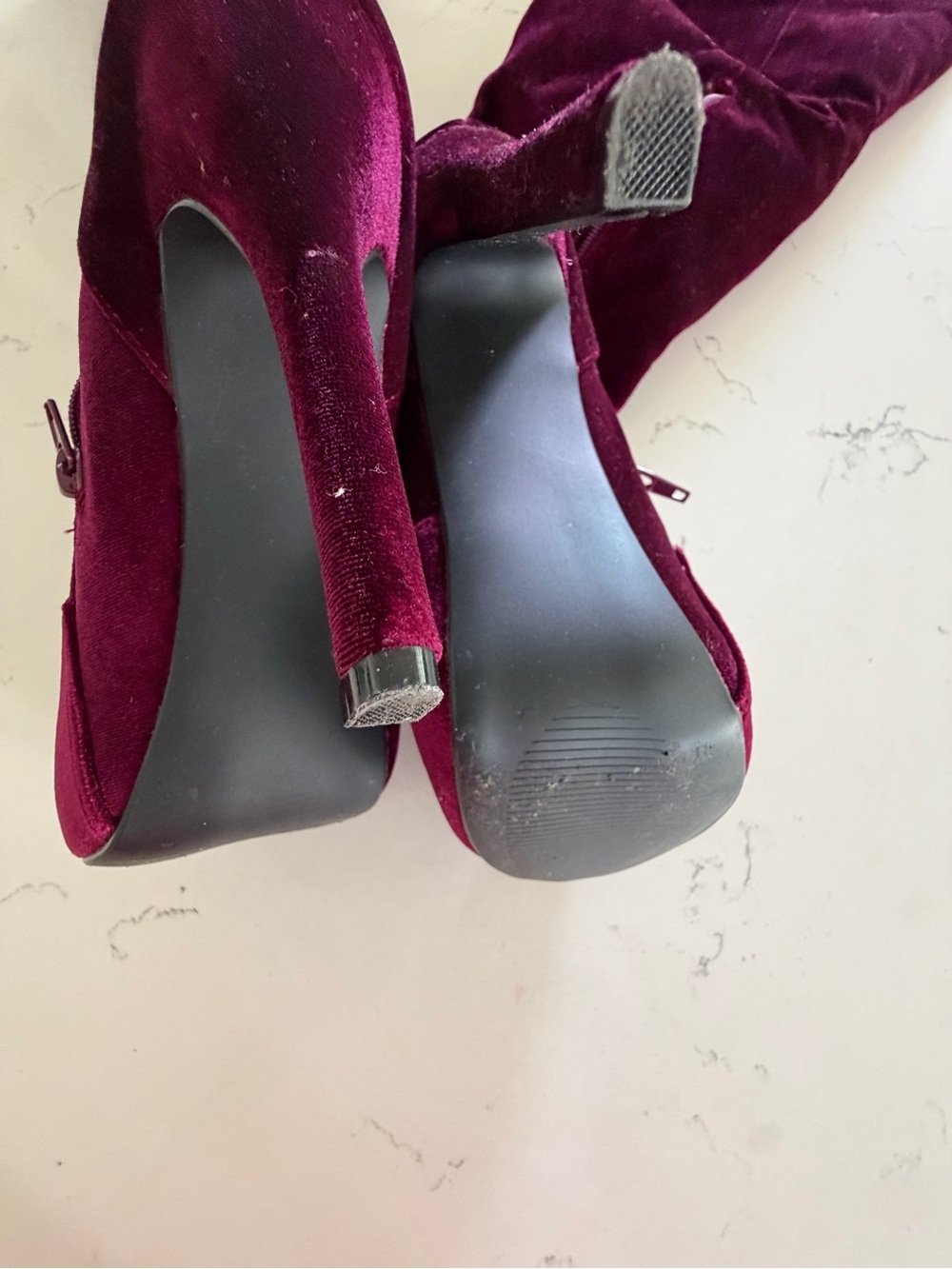 JustFab Wine Velvet Over-the-Knee Stiletto Boots - Picture 2 of 4